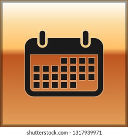 Black Calendar icon isolated on gold background. Vector Illustration