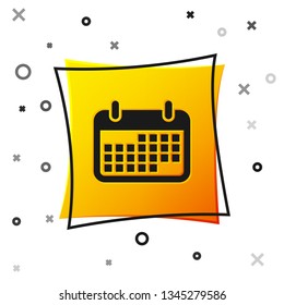 Black Calendar icon isolated on white background. Yellow square button. Vector Illustration