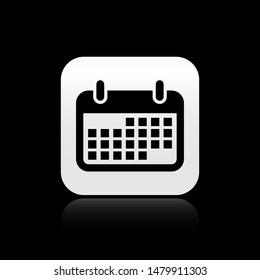 Black Calendar icon isolated on black background. Square button vector Illustration