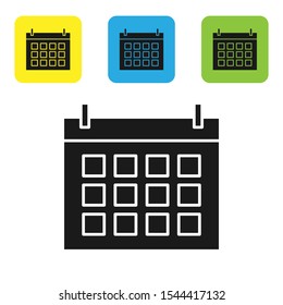 Black Calendar icon isolated on white background. Event reminder symbol. Set of colorful square icon buttons. Vector Illustration
