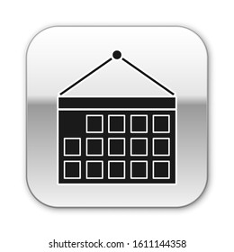 Black Calendar icon isolated on white background. Event reminder symbol. Silver square button. Vector Illustration