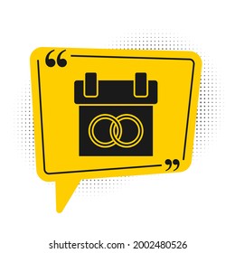 Black Calendar icon isolated on white background. Event reminder symbol. Yellow speech bubble symbol. Vector