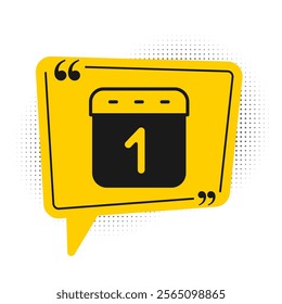 Black Calendar icon isolated on white background. Event reminder symbol. Yellow speech bubble symbol. Vector