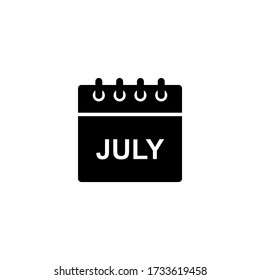 Black calendar icon for July month. Simple black glyph date shape for web design, user interface, events, appointments, meetings.