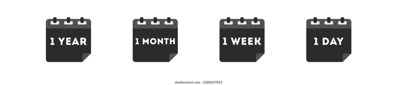Black calendar icon on white background. Simple sign calendar - Year, Month, Week, Day. Minimalist icons date in vector design