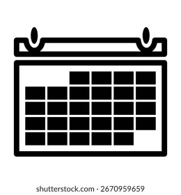 Black calendar icon representing date, schedule, and planning.