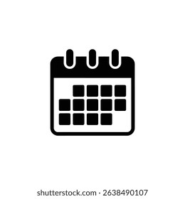 A black calendar icon with rounded corners displays a grid representing days, symbolizing event scheduling, reminders, and time management for planning and organization.