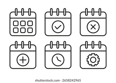 Calendario negro con conjunto de iconos.