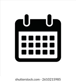 Black Calendar Silhouette Vector Icon Isolated on White Background