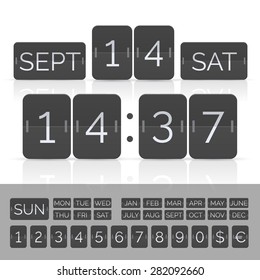 Black calendar with timer and scoreboard numbers. Vector EPS10 illustration
