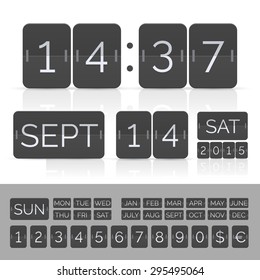 Black calendar with timer and scoreboard numbers. Vector EPS10 illustration
