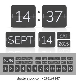 Black calendar with timer and scoreboard numbers. Vector EPS10 illustration