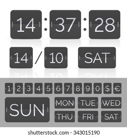 Black calendar with timer and scoreboard numbers. Vector EPS10 illustration