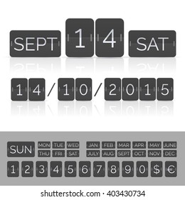 Black calendar with timer and scoreboard numbers. Vector EPS10 illustration