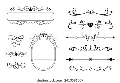 Black calligraphic ornament set art
