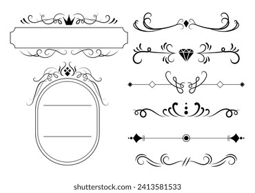 Black calligraphic ornament set art
