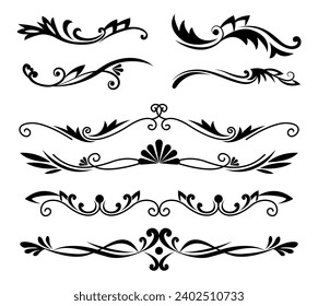 Black calligraphic ornamental element set	