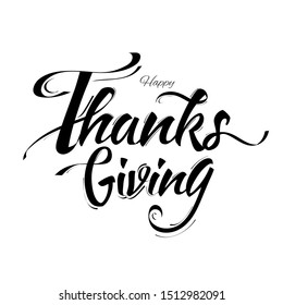 Black Calligraphy of Happy Thanksgiving on white background.