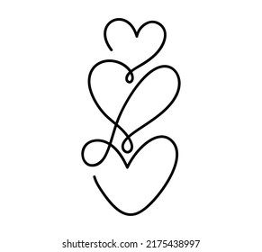 Black Calligraphy three lovers hearts. Hand drawn icon logo vector family valentine day monoline. Decor for greeting card, mug, photo overlays, t-shirt print, flyer, poster design.