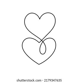 Black Calligraphy two lovers hearts. Hand drawn icon logo vector family valentine day monoline. Decor for greeting card, mug, photo overlays, t-shirt print, flyer, poster design.