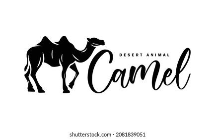 Black Camel Logo Design - Isolated vector Illustration on white background - Silhouette character, icon, symbol, badge, emblem