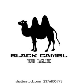 Logo de camello negro con un camello negro de texto sobre fondo blanco. Ilustración del vector	