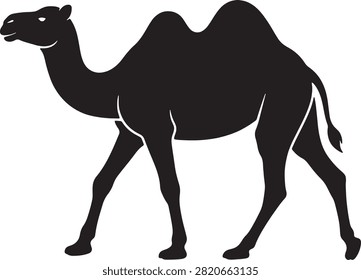 Black camel silhouette, side view, vector illustration.