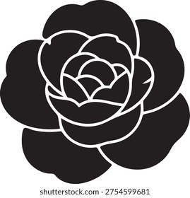 Black camellia flower silhouette vector, elegant and minimalist floral design for graphics and decoration.
