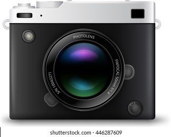 Black Camera Body with Lens realistic vector icon on white background