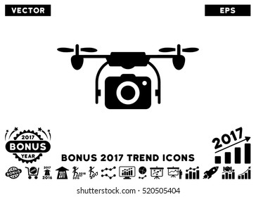 Black Camera Drone pictograph with bonus 2017 year trend design elements. Vector illustration style is flat iconic symbols, white background.