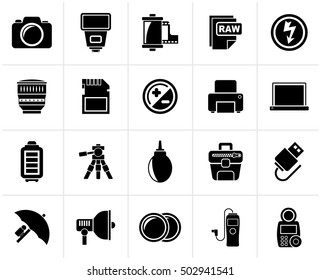 Black Camera equipment and photography icons - Vector Icon Set