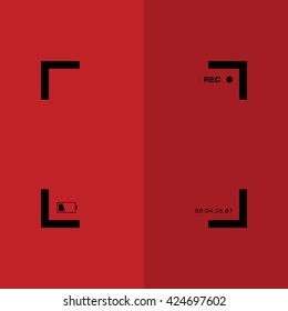 Black camera focus frame. Camera viewfinder vector icon. Red background