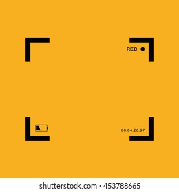 Black camera focus frame. Camera viewfinder vector icon. Yellow background