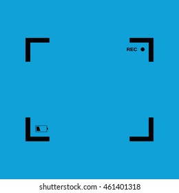 Black camera focus frame. Camera viewfinder vector icon. Blue background
