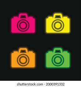Cámara Negra cuatro colores brillante icono de vector de neón