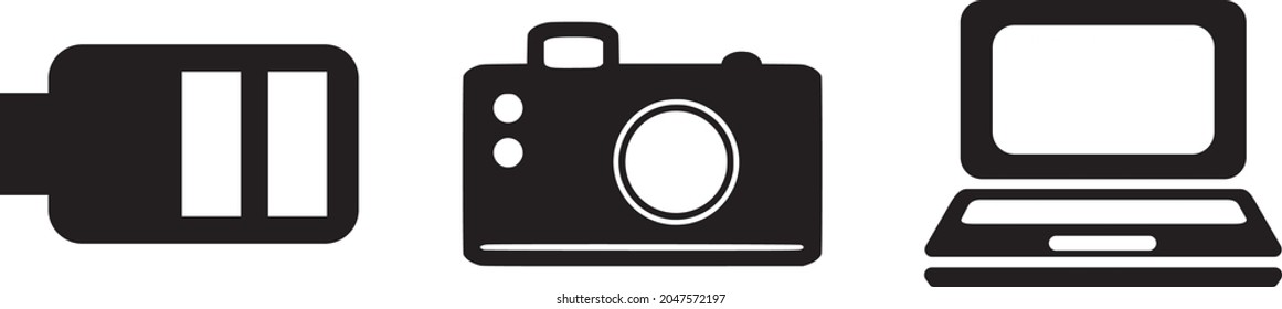 schwarzes Kameradesign und schwarzer Logo-Symbolhintergrund