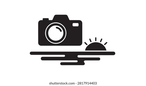 Black camera icon featuring lens shutter and body silhouette representing photography device