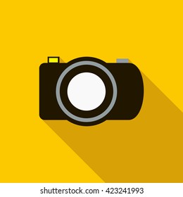 Black camera icon in flat style 