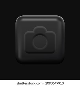 Black Camera Icon. Isolated 3D App Button. Vector illustration