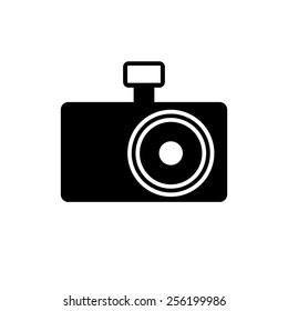 Black camera icon. Vector illustration.