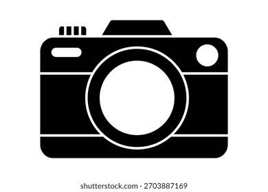 Black camera icon with white lens photography