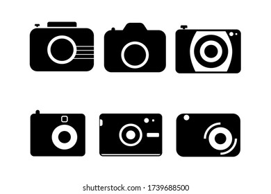 Black camera icons set in flat style isolated on white background. Camera symbol for your web site design, logo, application, UI. Vector illustration, EPS10.