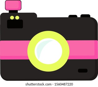 Cámara negra, ilustración, vector sobre fondo blanco.