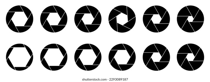 Black camera lens icon collection. Set of camera lens icons