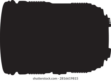 A black camera lens silhouette on a clean white backdrop provides ample negative space for graphic design and advertising projects.