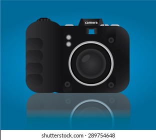 Black Camera On Blue Background