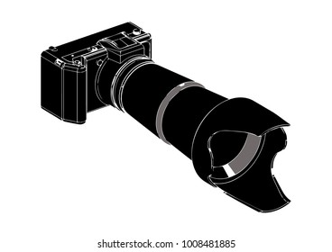 black camera on white background, vector image