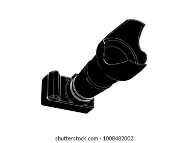 black camera on white background, vector image