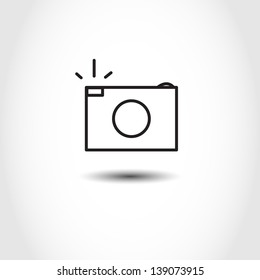 Black Camera Outline, Vector Illustration