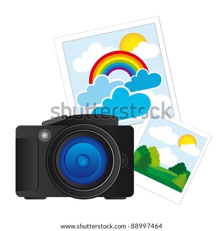 black camera with photos isolated over white background. vector